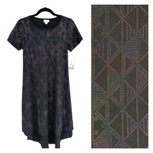NWT Lularoe Black &‎ Embellished Rainbow Color Carlie Dress XXS holographic